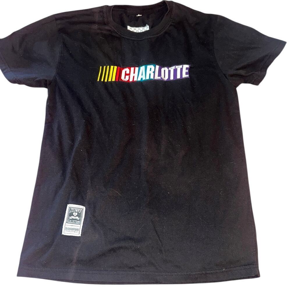 NASCAR Charlotte Graphic T-Shirt – Black – Checkered Flag Detail – Unisex large